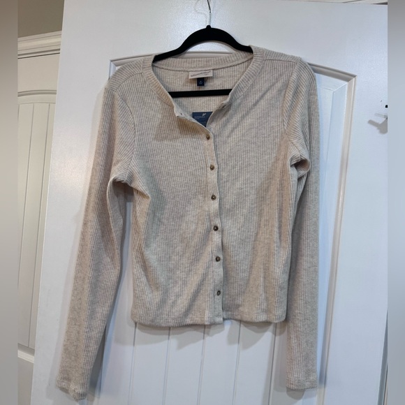 Universal Thread Cream Ribbed Button-Up Top - Picture 1 of 3